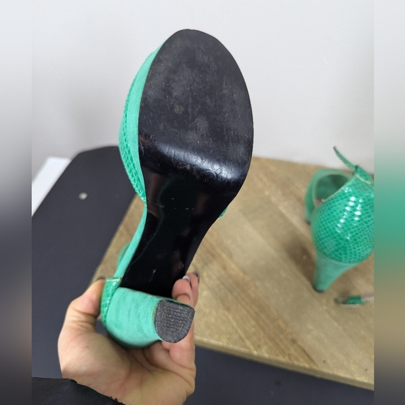Perez Lete Green Leather Snakeskin Platform Heels Made in Mexico Size 7 - Picture 7 of 9